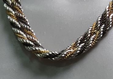 Lange gedrehte Halskette -gold- silber- schwarzfarben, Länge 92,0 cm
