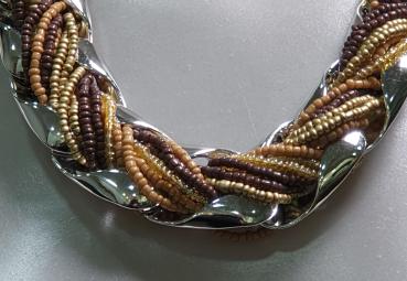 Handmade Halskettencollier mit verschiedenen Schmucksteinen, Länge 44,5 cm + 5,0 cm Verlängerung