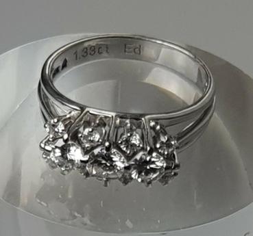 Fantastischer Diamantring mit 11 Diamanten (1.33 ct) aus 750er Weißgold, Größe 59, Gewicht: 6,7g