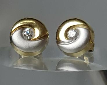 Yin & Yang Bicolor Ohrstecker mit Schmuckstein aus 585er Gold, Gewicht: 1,7g
