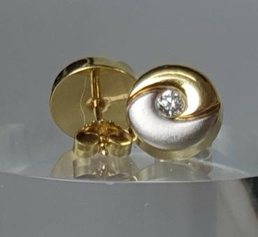Yin & Yang Bicolor Ohrstecker mit Schmuckstein aus 585er Gold, Gewicht: 1,7g