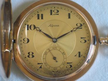 Sehr gut erhaltene Savonette Taschenuhr von Alpina, 585er Gold Gewicht: ca. 94,0g