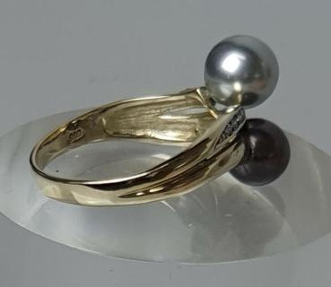 Preview: Perlenring mit Diamanten aus 585er Gold, Größe 65, Gewicht: 4,9g