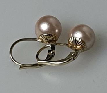 Preview: Perlenohrringe Rund Zartrosa, 585er Gold, Gewicht: 2,7g