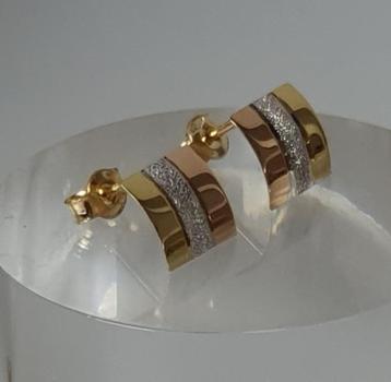 Tricolor Ohrstecker diamantiert aus 750er Gold, Gewicht: 1,1g