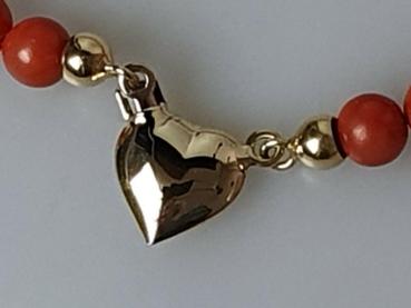 Preview: Herz Korallenkettencollier mit Goldapplikationen aus 750er Gold, Länge 44,0 cm, Gewicht: 21,3g