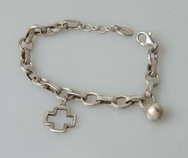 Esprit Panzerkettenarmband mit Kreuz und Kugel 925er Sterlingsilber, Länge: 20,5 cm, Gewicht: 18,6g