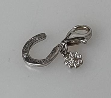 Charm Armbandanhänger "Hufeisen + Glücksklee" aus 925er Sterlingsilber