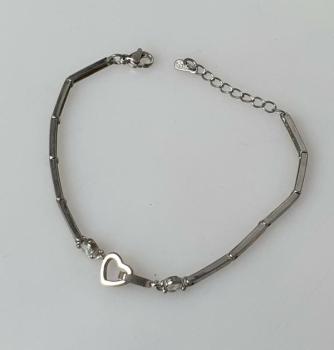 Stäbchenarmband mit Herzen und Zirkonia, 925er Sterlingsilber, Länge: 18,5 cm, Gewicht: 5,9g