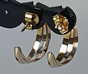Tricolor Ohrstecker aus 585er Gold, Gewicht: 3,1g