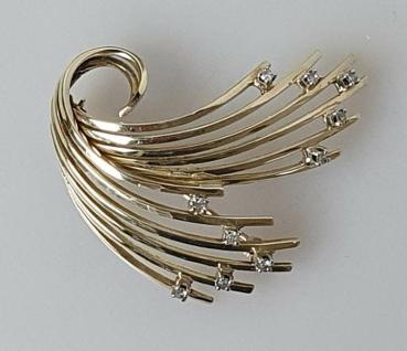 Vintage Diamantbrosche mit 0.10 ct. aus 585er Gold, Gewicht: 8,2g