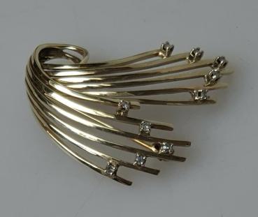 Preview: Vintage Diamantbrosche mit 0.10 ct. aus 585er Gold, Gewicht: 8,2g