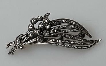 Vintage Floralbrosche aus 800er Silber mit Markasiten, Gewicht: 11,3g