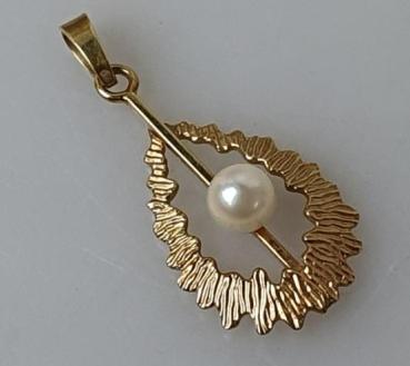 Halsketten Perlenanhänger aus 585er Gold, Gewicht: 2,1g