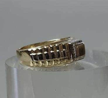 Bicolor Ring mit Borkenmuster aus 585er Gelb- und Weißgold, Größe 58, Gewicht: 7,3g