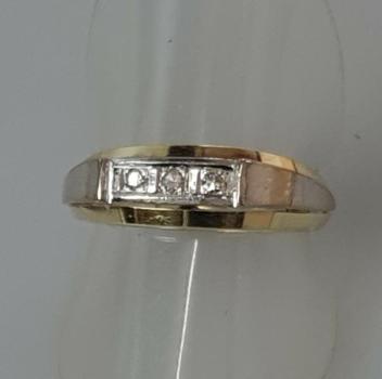 Preview: Bicolor Diamantring aus 585er Gold mit 3 Diamanten, Größe 54, Gewicht: 4.8g