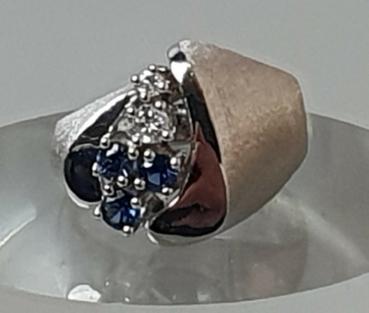 Preview: Teilmattierter Diamant- Saphirring aus 585er Weißgold, Größe 52, Gewicht: 5,7g