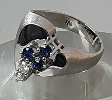 Teilmattierter Diamant- Saphirring aus 585er Weißgold, Größe 52, Gewicht: 5,7g