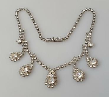 Preview: Eindrucksvolles Schmucksteincollier mit Zirkoniabesatz, Länge: 42,0 cm