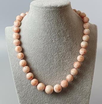 Vintage Engelshaut Korallenkette zartrosa-weiß, 10 bis 14 mm, Länge: 44,0 cm