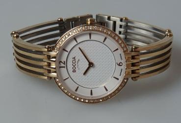 Damen Armbanduhr Boccia aus Titanium mit Schmucksteinen, vergoldet