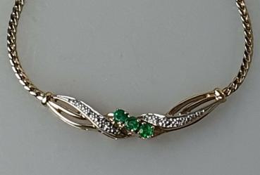 Smaragd- Diamantcollier aus 585er Gold, Länge. 42,0 cm,  Gewicht: 6,0g