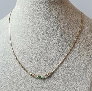 Preview: Smaragd- Diamantcollier aus 585er Gold, Länge. 42,0 cm,  Gewicht: 6,0g