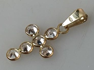 Kreuzanhänger mit Schmucksteinen aus 750er Gold, Gewicht: 1,5g