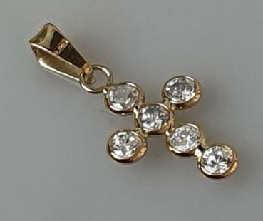 Kreuzanhänger mit Schmucksteinen aus 750er Gold, Gewicht: 1,5g