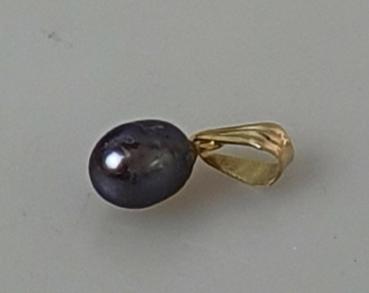 Tropfen Perlenanhänger mit lilafarbener Perle, 750er Gold, Gewicht: 1,0g