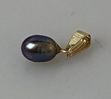 Tropfen Perlenanhänger mit lilafarbener Perle, 750er Gold, Gewicht: 1,0g