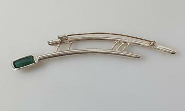 Vintage: Große Turmalin Schmucksteinbrosche aus 925er Sterlingsilber und 585er Gold