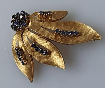 Vintage Brosche mit Saphirbesatz aus 750er Gold, Gewicht: 8,5g
