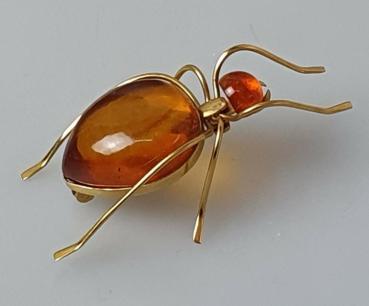 Preview: Vintage Bernstein Brosche "Ameise", 585er Gold, Gewicht: 5,8g
