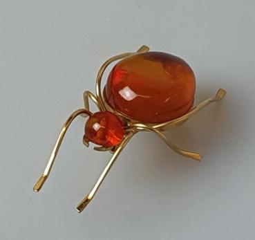 Preview: Vintage Bernstein Brosche "Ameise", 585er Gold, Gewicht: 5,8g