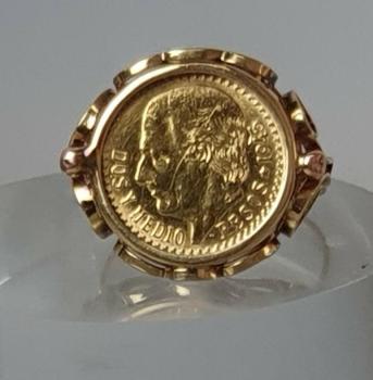 Münzring "Dos i Medio Pesos - Mexiko" aus 585er und 900er Gold, Größe 54, Gewicht: 4,1g