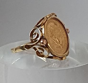 Münzring "Dos i Medio Pesos - Mexiko" aus 585er und 900er Gold, Größe 54, Gewicht: 4,1g