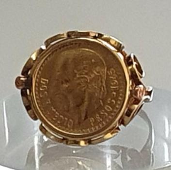 Münzring "Dos i Medio Pesos - Mexiko" aus 585er und 900er Gold, Größe 54, Gewicht: 4,1g