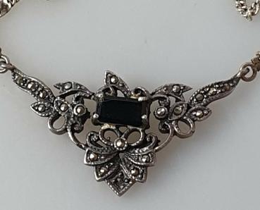 Vintage Collier mit Onyx und Markasiten, Länge 44,5 cm Gewicht: 12,8g