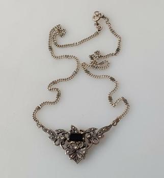 Preview: Vintage Collier mit Onyx und Markasiten, Länge 44,5 cm Gewicht: 12,8g
