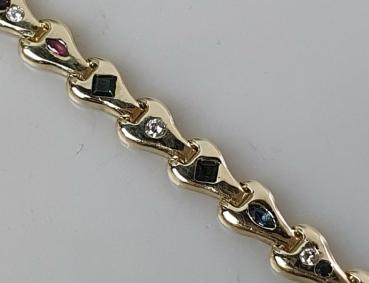 Diamant, Smaragd, Saphir, Rubin Armband aus 585er Gold, Länge 18,0 cm, Gewicht: 26,8g