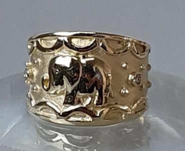 Diamantring mit Elefanten aus 585er Gold, Größe 53, Gewicht: 6,8g