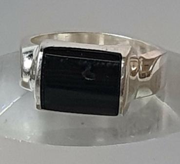 Ring mit Onyx Schmuckstein aus 925er Sterlingsilber, Größe 57, Gewicht: 10,1g