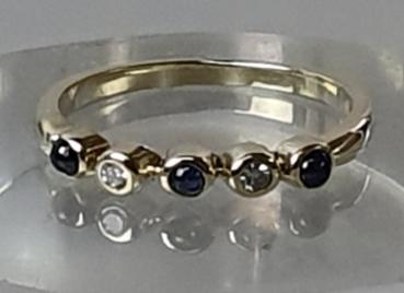 Ring Diamant-Saphir aus 585er Gold, Größe 49, Gewicht: 1,7g