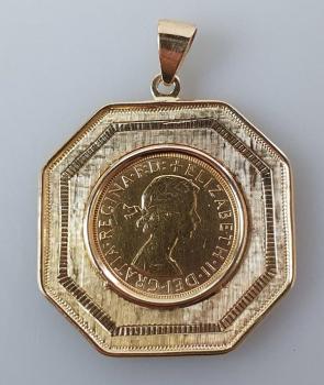 Münzanhänger "Sovereign - Elisabeth II Haarband" Großbritannien Jahreszahl 1958