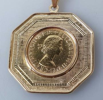 Preview: Münzanhänger "Sovereign - Elisabeth II Haarband" Großbritannien Jahreszahl 1958