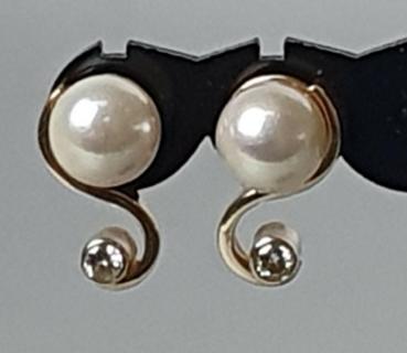 Perlen Diamant Ohrstecker aus 585er Gold, Gewicht: 4,5g