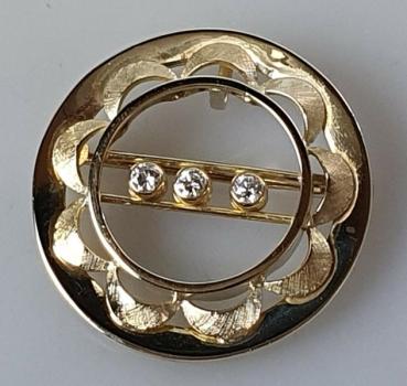 Handarbeit: Anhänger / Brosche mit drei beweglichen Diamanten aus 585er Gold, Gewicht: 9,7g