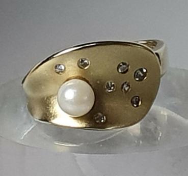 Handarbeit Perlenring mit  Diamantbesatz aus 585er Gold, Größe 58, Gewicht: 9,6g