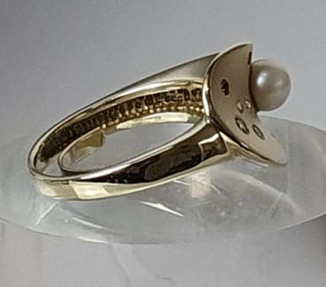 Preview: Handarbeit Perlenring mit  Diamantbesatz aus 585er Gold, Größe 58, Gewicht: 9,6g